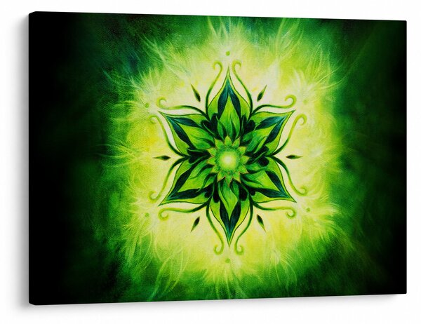Obraz - Kwiatowa mandala na zielonym tle (70x50 cm)