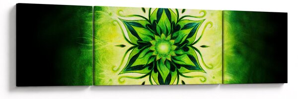 Obraz - Kwiatowa mandala na zielonym tle (170x50 cm)