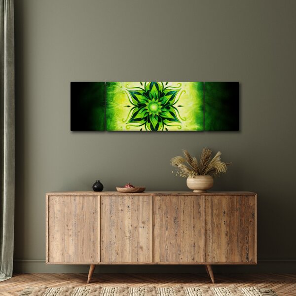 Obraz - Kwiatowa mandala na zielonym tle (170x50 cm)