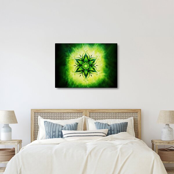 Obraz - Kwiatowa mandala na zielonym tle (70x50 cm)