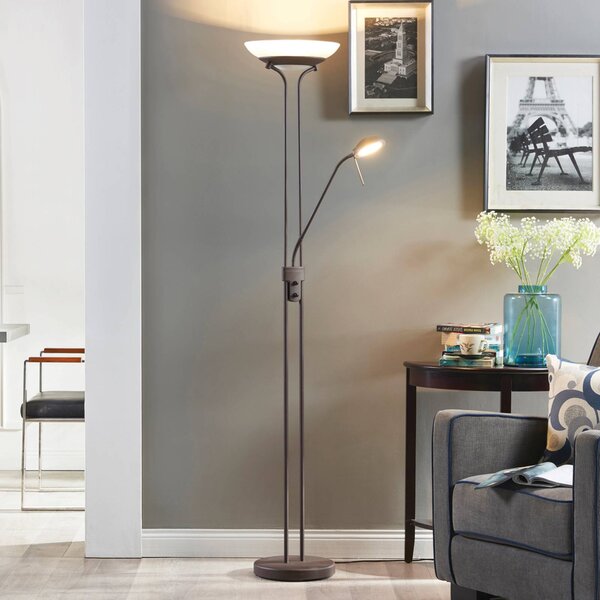 Lampa stojąca LED Yveta Lindby, możliwość ściemniania, brązowy / rdzawy, salon / jadalnia, metal, dworkowy / rustykalny