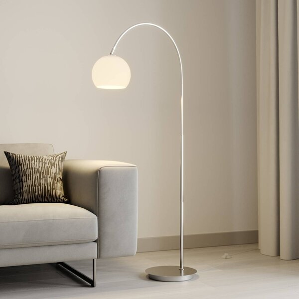 Lampa łukowa - lampa stojąca Cynthia Lindby, aluminiowy / szary / cynkowy, salon / jadalnia, szkło, nowoczesny
