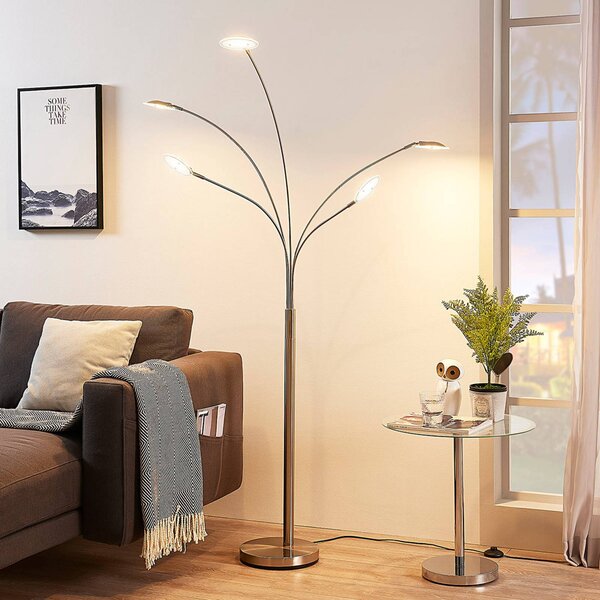 Lampa stojąca LED Anea Lindby, aluminiowy / szary / cynkowy, salon / jadalnia, metal, nowoczesny