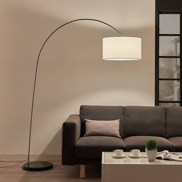 Lampa łukowa - lampa stojąca Belinda Lindby, aluminiowy / szary / cynkowy, salon / jadalnia, tkanina / materiał / jedwab, nowoczesny