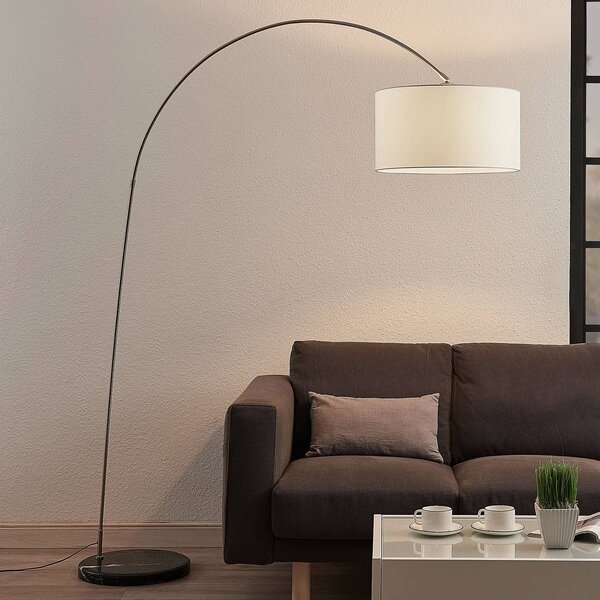 Lampa łukowa - lampa stojąca Belinda Lindby, aluminiowy / szary / cynkowy, salon / jadalnia, tkanina / materiał / jedwab, nowoczesny