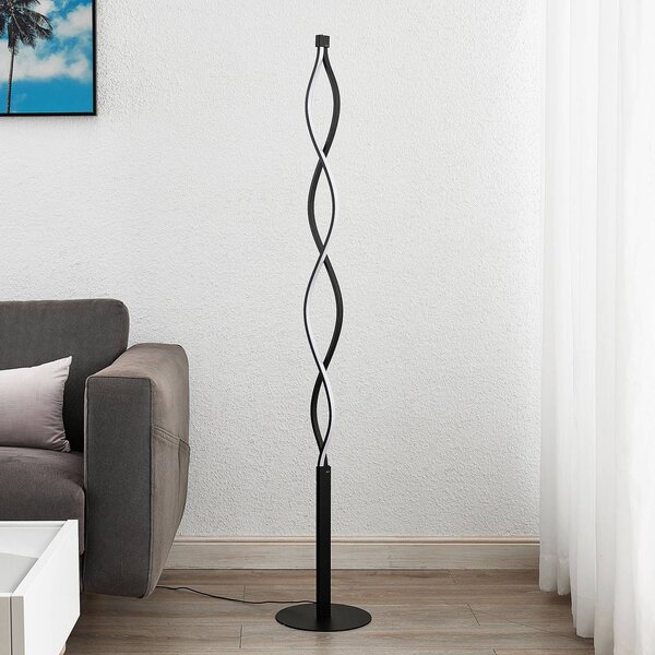 Lampa stojąca LED Welina Lindby, możliwość ściemniania, czarny, salon / jadalnia, metal, nowoczesny