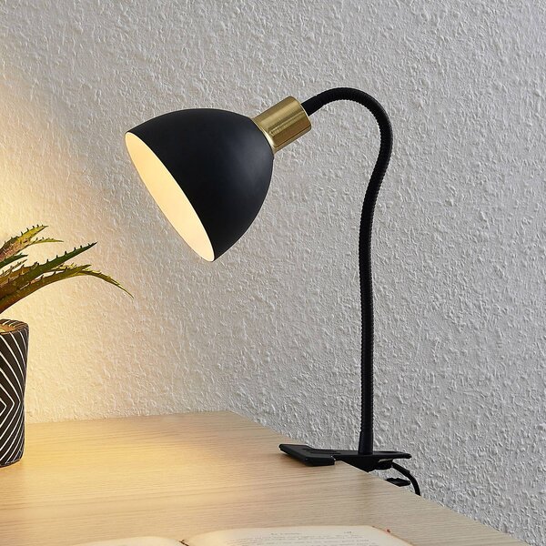 Lampka z klipsem Genora Lindby, czarny, salon / jadalnia, metal, nowoczesny