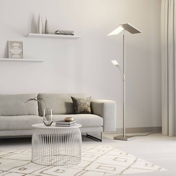 Lampa stojąca LED Parthena Lucande, możliwość ściemniania, aluminiowy / szary / cynkowy, salon / jadalnia, metal, nowoczesny