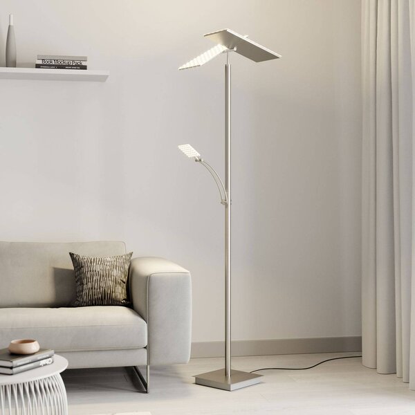Lampa stojąca LED Parthena Lucande, możliwość ściemniania, aluminiowy / szary / cynkowy, salon / jadalnia, metal, nowoczesny