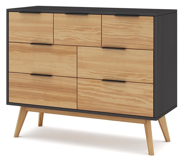 Czarno-naturalna niska komoda z drewna sosnowego 120x83 cm Lavis – Marckeric