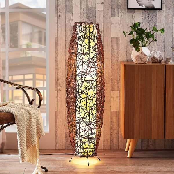 Lampa stojąca Nias Lindby, brązowy / rdzawy, salon / jadalnia, drewno, nowoczesny