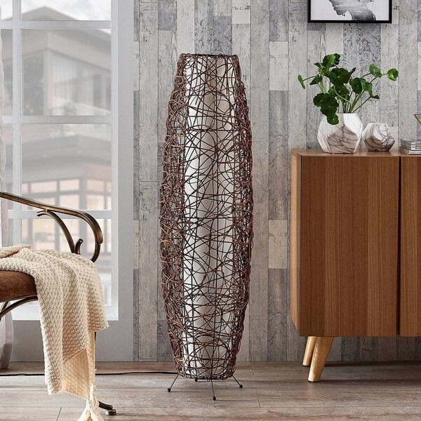 Lampa stojąca Nias Lindby, brązowy / rdzawy, salon / jadalnia, drewno, nowoczesny
