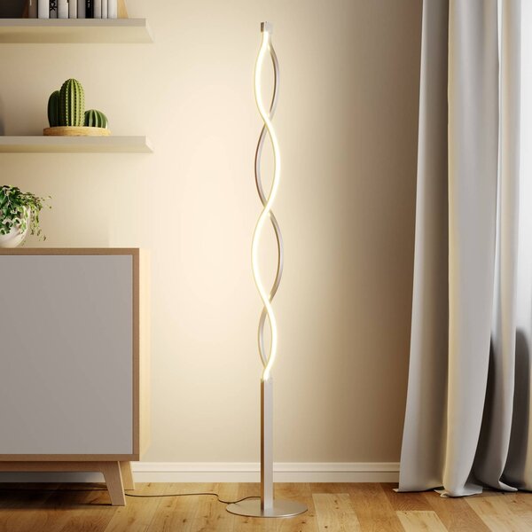 Lampa stojąca LED Auron Lindby, możliwość ściemniania, aluminiowy / szary / cynkowy, salon / jadalnia, tworzywo sztuczne, nowoczesny