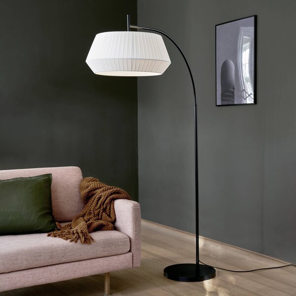 Nordlux Lampa łukowa - lampa stojąca Dicte, biały / opal, salon / jadalnia, tkanina / materiał / jedwab, skandynawski