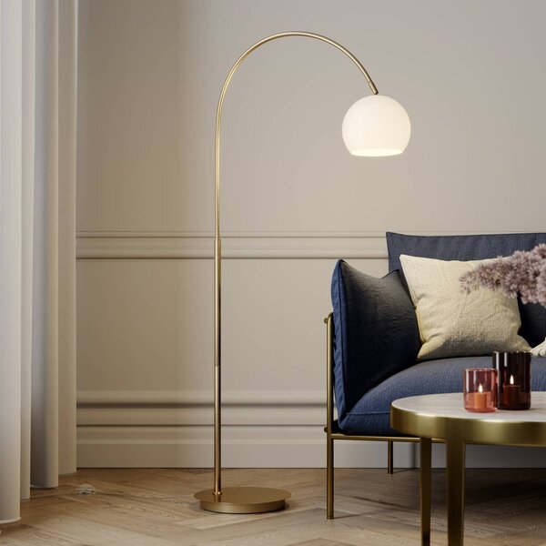 Lampa łukowa - lampa stojąca Cynthia Lindby, mosiężny / złoty, salon / jadalnia, szkło, nowoczesny