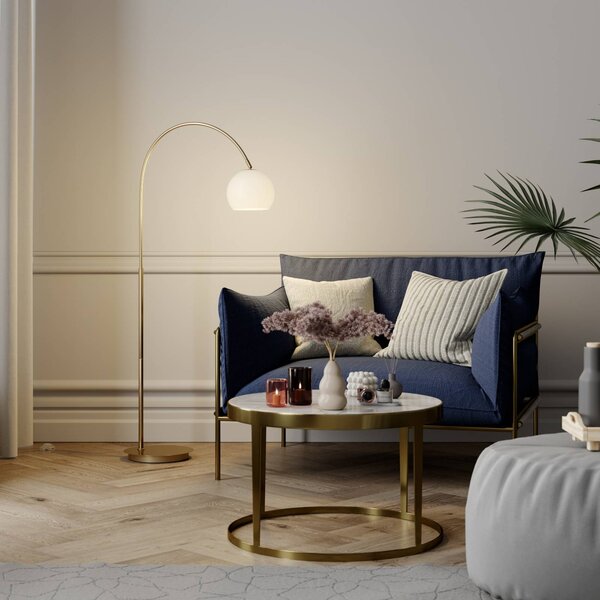 Lampa łukowa - lampa stojąca Cynthia Lindby, mosiężny / złoty, salon / jadalnia, szkło, nowoczesny