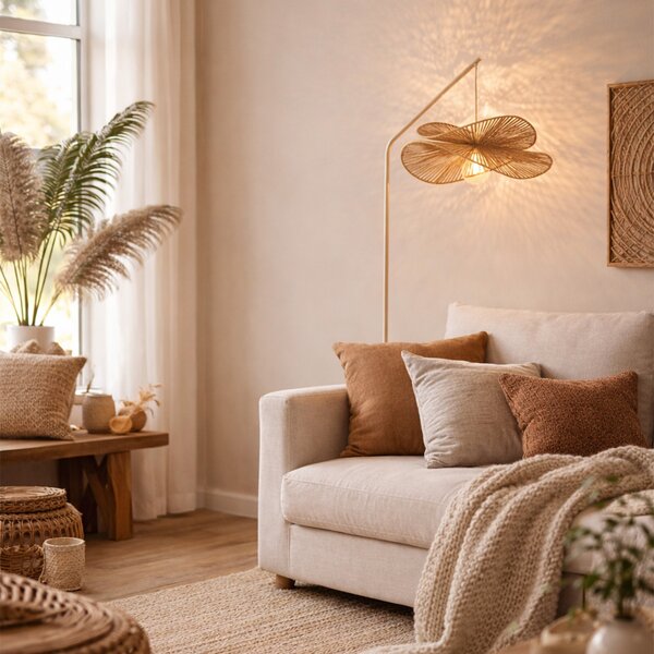 Lampa podłogowa Art Deco beżowa z beżowym kloszem - Nest
