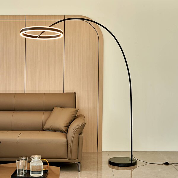 Lampa łukowa - lampa stojąca Yekta Lucande, możliwość ściemniania, czarny, salon / jadalnia, metal, design