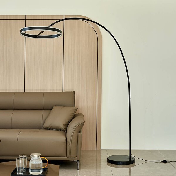 Lampa łukowa - lampa stojąca Yekta Lucande, możliwość ściemniania, czarny, salon / jadalnia, metal, design