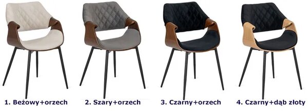 Nowoczesne welurowe krzesło z podłokietnikami szary + orzech L0-L76