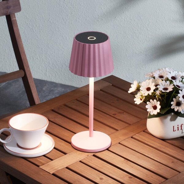 Lindby lampa stołowa LED Esali, różowy, metal, IP54 Esali Lindby, możliwość ściemniania, fioletowy / różowy / bladoróżowy, salon / jadalnia, aluminium, nowoczesny