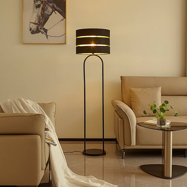 Lampa stojąca Tsomo Lindby, czarny, salon / jadalnia, tkanina / materiał / jedwab, skandynawski