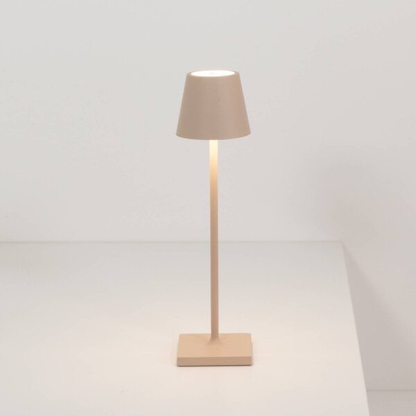 Zafferano Poldina micro Lampa akumulatorowa IP65 piaskowa micro, możliwość ściemniania, kremowy / amber, aluminium, nowoczesny