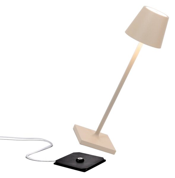 Zafferano Poldina micro Lampa akumulatorowa IP65 piaskowa micro, możliwość ściemniania, kremowy / amber, aluminium, nowoczesny