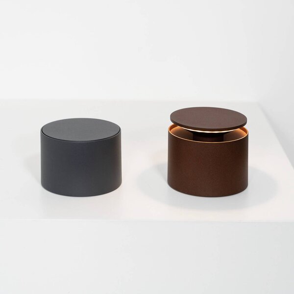 Zafferano Push-up Akumulatorowa lampa stołowa IP54 corten Push-up, możliwość ściemniania, brązowy / rdzawy, salon / jadalnia, aluminium, nowoczesny