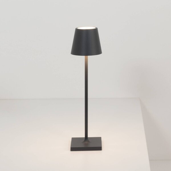 Zafferano Lampa akumulatorowa Poldina micro, IP65 czarna możliwość ściemniania, czarny, aluminium, nowoczesny