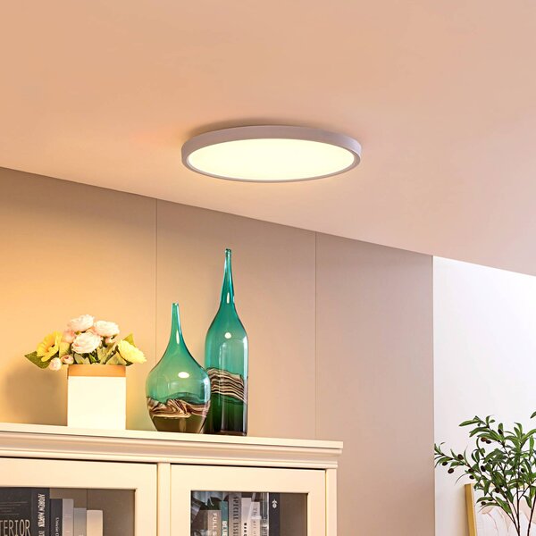 Inteligentna lampa sufitowa Denora Lindby, możliwość ściemniania, biały / opal, salon / jadalnia, tworzywo sztuczne, nowoczesny