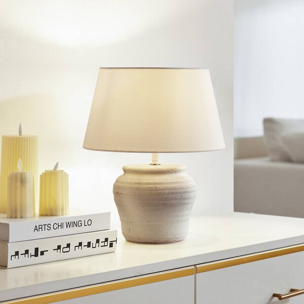 Lampa stołowa Aelith Lindby, biały / opal, salon / jadalnia, tkanina / materiał / jedwab, dworkowy / rustykalny