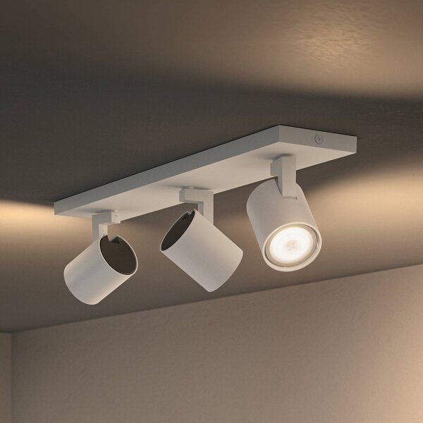 Philips Hue Spot LED Runner, 3-punktowa, ściemniacz, biały możliwość ściemniania, biały / opal, salon / jadalnia, aluminium, nowoczesny