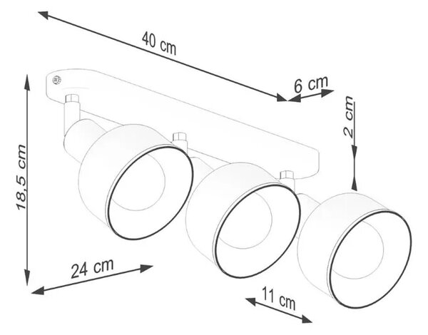 Czarna metalowa lampa sufitowa z 3 ruchomymi kloszami - A624 F5-W39