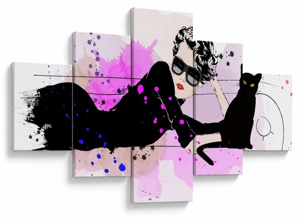 Obraz - Kobieta z czarnym kotem (125x70 cm)