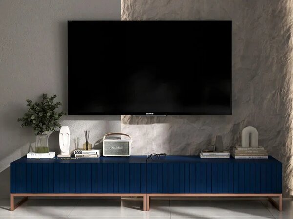 Komplet 2 szt granatowych szafek RTV z lamelami C4-Z57