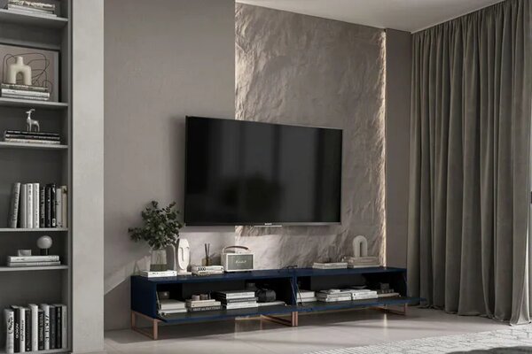 Komplet 2 szt granatowych szafek RTV z lamelami C4-Z57