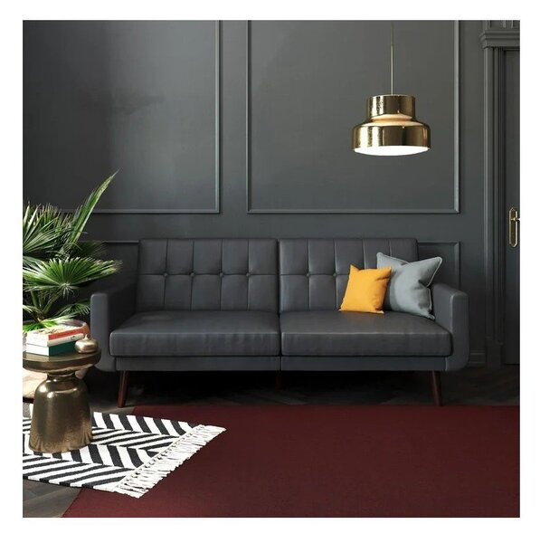 Czarna rozkładana sofa z imitacji skóry 200 cm Nola – Støraa