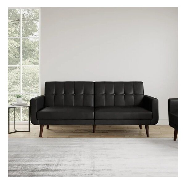 Czarna rozkładana sofa z imitacji skóry 200 cm Nola – Støraa