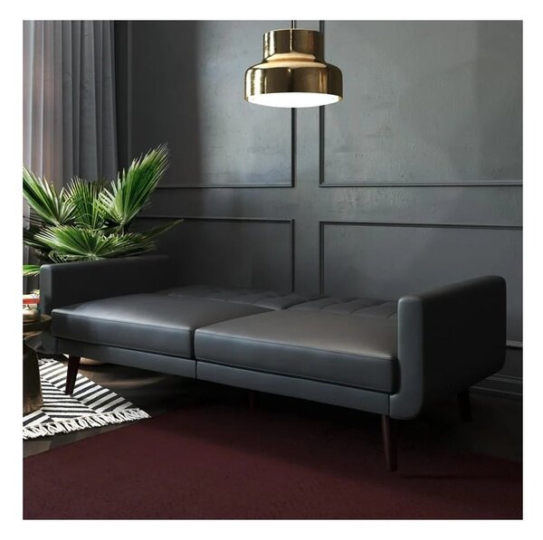 Czarna rozkładana sofa z imitacji skóry 200 cm Nola – Støraa