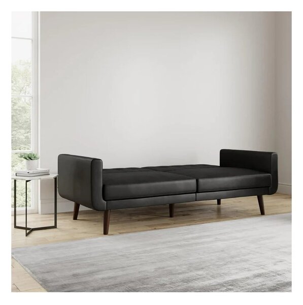 Czarna rozkładana sofa z imitacji skóry 200 cm Nola – Støraa