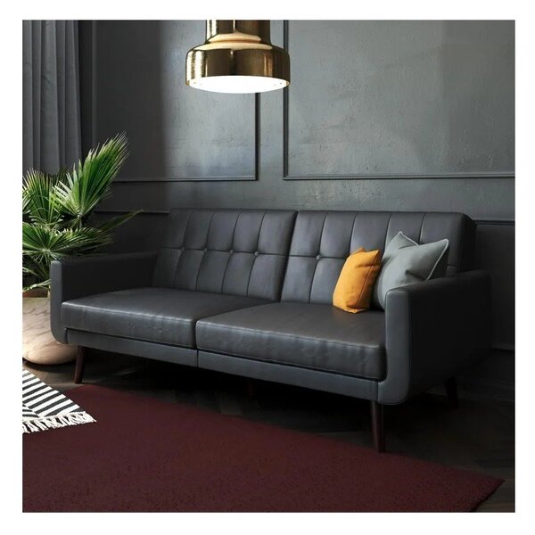 Czarna rozkładana sofa z imitacji skóry 200 cm Nola – Støraa