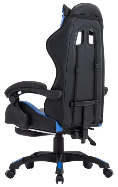 Czarno-niebieski fotel gamingowy z podnóżkiem S9-R82
