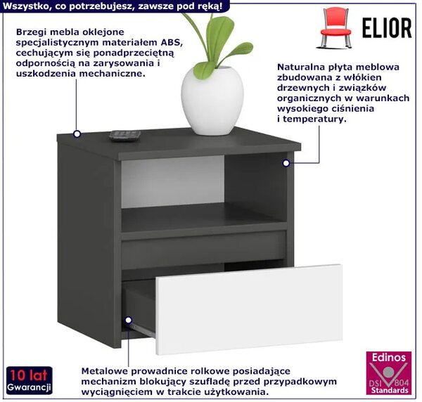 Nocna szafka z półką i szary szufladą + biały P0-T19