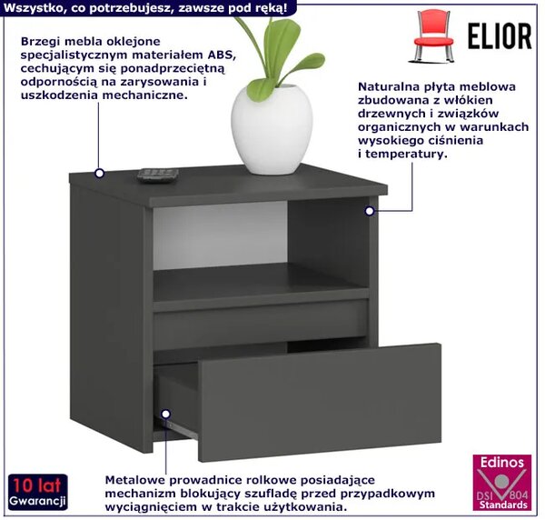 Szara szafka nocna z szufladą i półką L5-N07