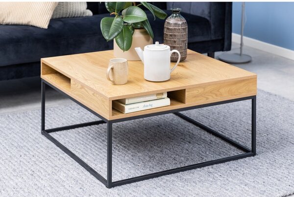 Stolik z blatem w dekorze dębu w ciemnym naturalnym kolorze 80x80 cm Willford – Actona