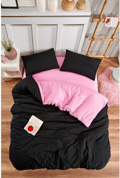 Czarno-różowa pościel jednoosobowa z prześcieradłem/3-częściowa 160x220 cm Classic – Mila Home