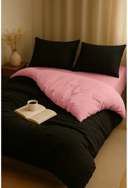 Czarno-różowa pościel jednoosobowa z prześcieradłem/3-częściowa 160x220 cm Classic – Mila Home