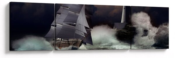 Obraz - Statek płynący przez wzburzone fale (170x50 cm)