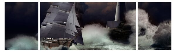Obraz - Statek płynący przez wzburzone fale (170x50 cm)